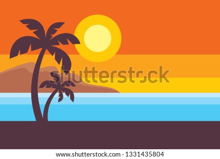 Summer travel - horizontal concept banner template, vector illustration in flat style. Vacation creative layout. Tropical holiday paradise decorative poster. Graphic design background. 