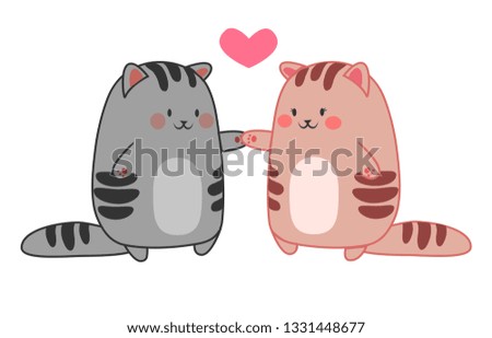 Couple kawaii cats with heart under