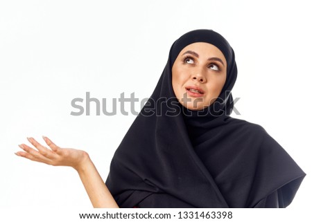   arab woman seat free on an isolated background                             