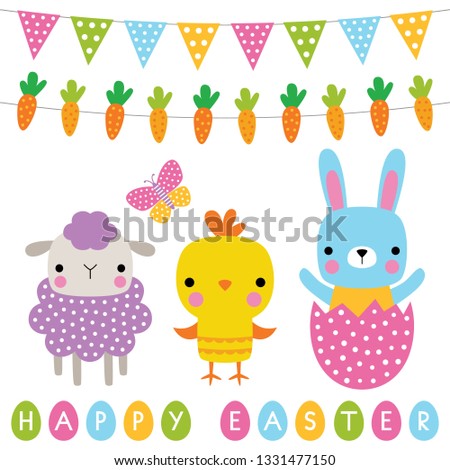 Easter vector characters collection (a chick, a bunny and a sheep)