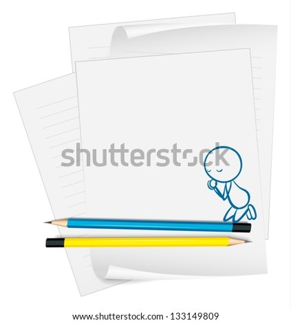 Illustration of a paper with a sketch of a boy praying on a white background