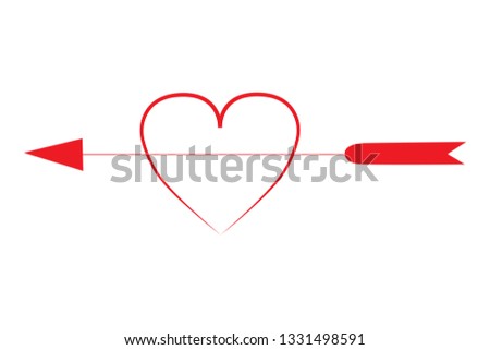 Arrow heart icon. Red Love line sign. Valentines day symbol isolated on white background. Vector illustration. romance elements. Sticker, patch badge, card for marriage, wedding