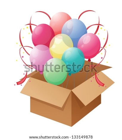 Illustration of a box of colorful balloons on a white background