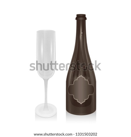 Champagne bottle and champagne glass on white background, realistic vector EPS 10 illustration