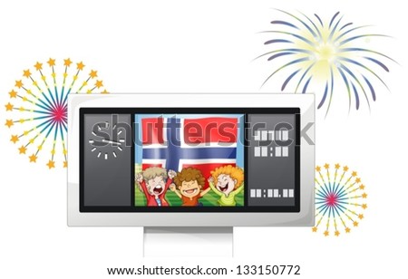 Illustration of the three kids inside the scoreboard with the flag of Norway on a white background