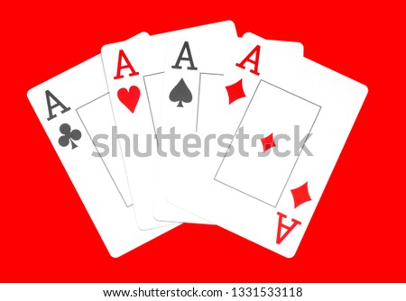 The combination of playing cards poker casino, Isolated on red background, aces