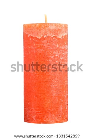 Beautiful orange candle with texture, isolated. New orange candle with texture and divorce