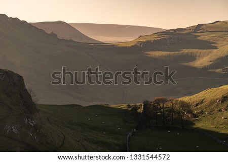 Sunset on Parkhouse Hill and Chrome Hill from Hitter Hill in the Peak District National Park.