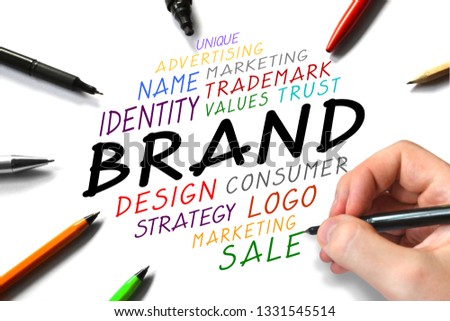 Brand concept - human hand writing words
