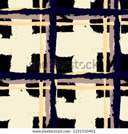 Plaid. Seamless Grunge Pattern with Hand Painted Crossing Stripes for Wallpaper, Linen, Sportswear. Rustic Check Texture. Vector Seamless Tartan. Scottish Ornament