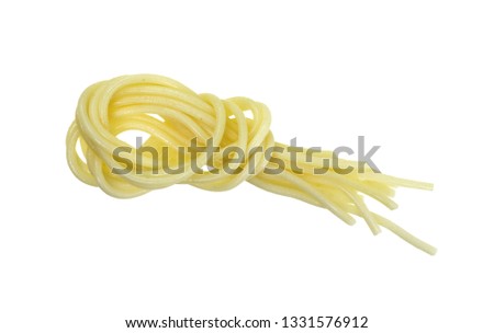 Boiled spaghetti on white background