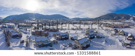 Dillon Colorado Aerial Panoramic View Fresh Snow During Winter Sunny Day