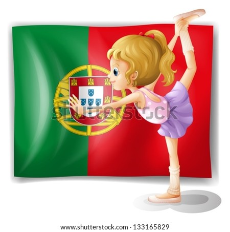 Illustration of a young girl in front of the Portugal flag on a white background