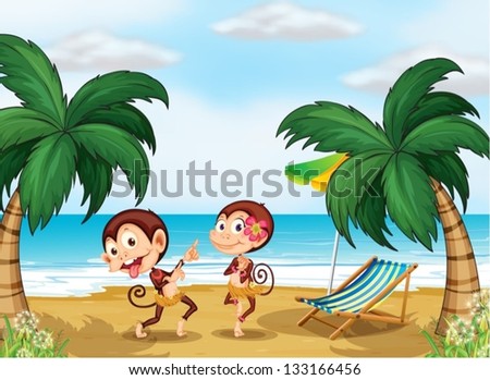 Illustration of the two monkeys wearing a hawaiian attire