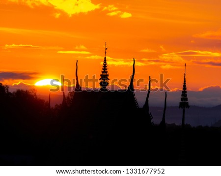 The Silhouette of The Church behind The Sun Rise in North of Thailand