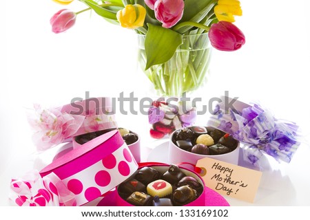 Assorted truffles in cute hat shape boxes for Mothers Day.