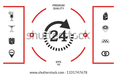 Open around the clock symbol icon. Opening hours symbol icon. Graphic elements for your design