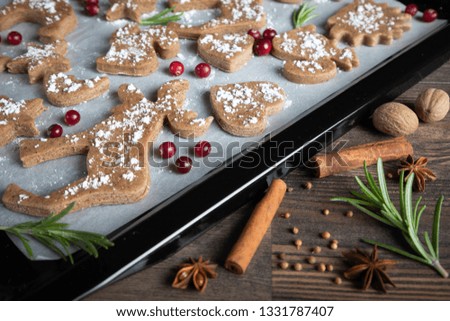 Christmas homemade ginger cookies, small funny animal figurines