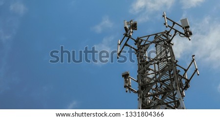 telecommunication tower and blue sky background. Network  and mobile Business photo concept.