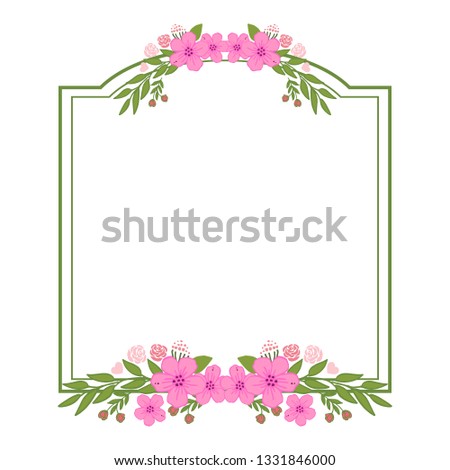 Vector illustration beautiful pink flower frame design with background hand drawn