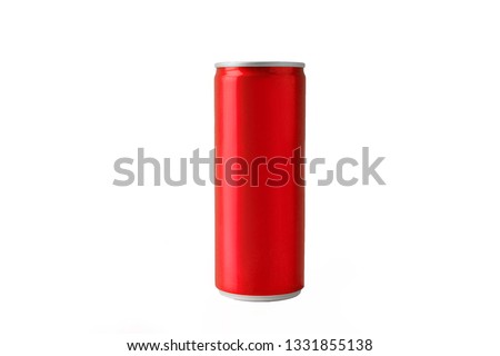Red soft drink cans on white background Royalty-Free Stock Photo #1331855138