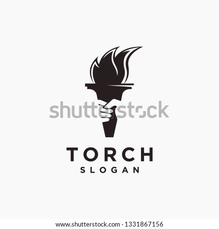 Hand holding torch logo icon vector template on white background,with negative space design style