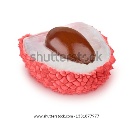 Halved lychee isolated on white background. With clipping path.