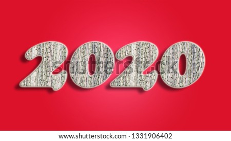 2020, volumetric figures with chains for greeting card, flyers, invitations, posters, brochures, banners, calendar, on a red background.