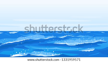 Ocean waves nature background illustration, sea waves in windy cool weather with splashes and foam, panorama of open deep sea ocean, storm waves in world ocean Royalty-Free Stock Photo #1331959571