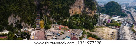 Panoramic aerial view of Batu Caves in Kuala Lumpur, Malaysia