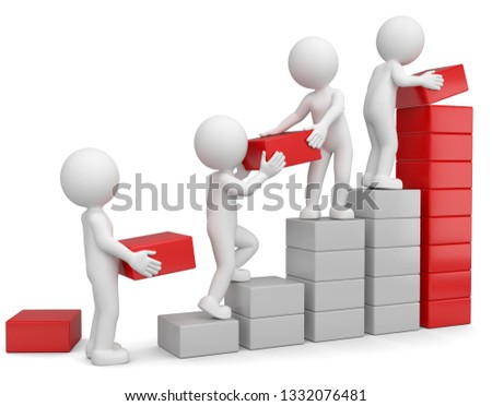 3d illustration Male building growth team red