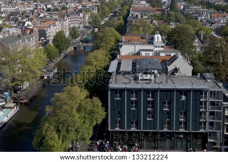 View of the Prinsengracht and the Anne Frank House in Amsterdam, Netherlands Royalty-Free Stock Photo #133212224
