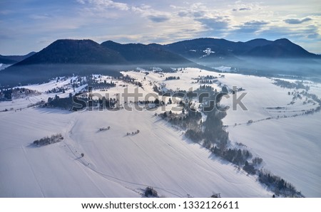 Amazing aerial  view of a  winter Landscape by the drone