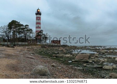 legendary Shepelyov lighthouse in Russia in the evening