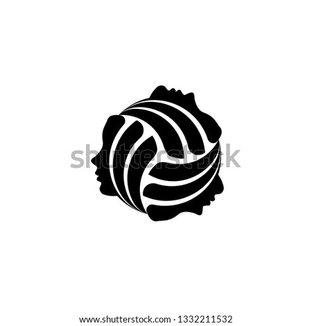 Black volleyball symbol with three woman faces isolated on white background