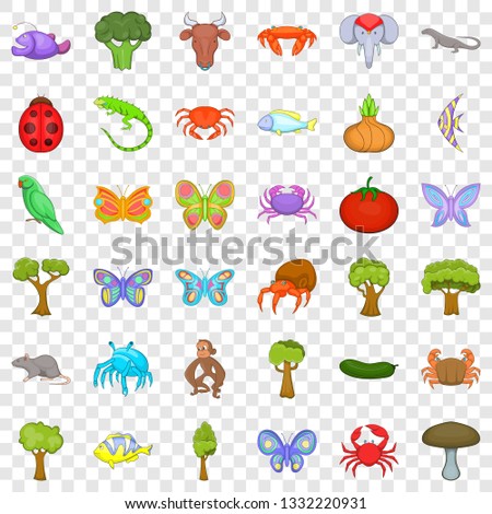 Nature icons set. Cartoon style of 36 nature vector icons for web for any design