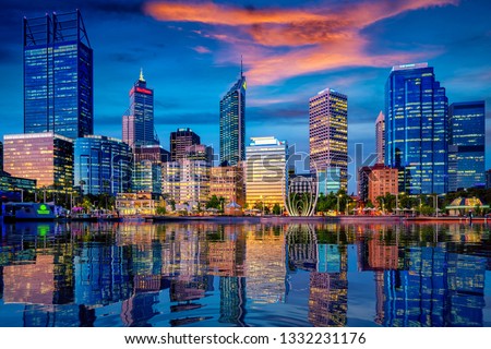 Sunset in Perth city with building and river , Perth, Australia. This image can use for Travel,  cityscape  concept Royalty-Free Stock Photo #1332231176
