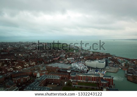 Scenic panoramic view of Portsmouth port from top, England