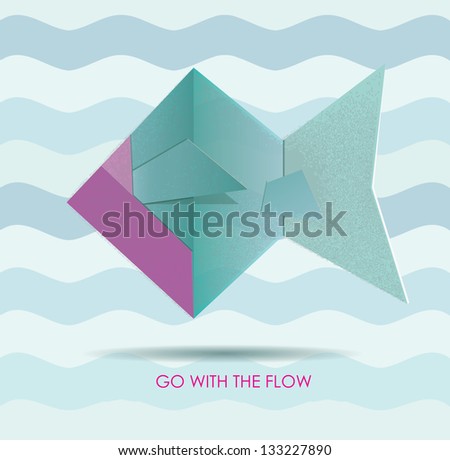 abstract background, sea and origami fish