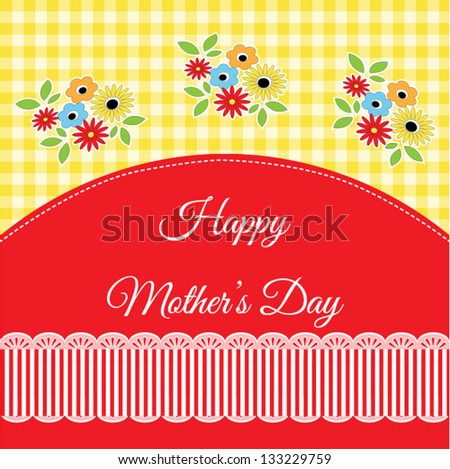Happy Mother's Day. flowers, with red and yellow background.Vector eps10 , illustration