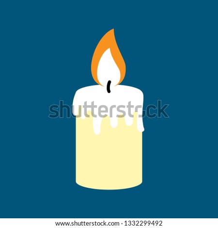 Burning white candle. Vector illustration.