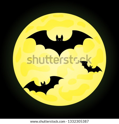 Three bat silhouettes on a moonlight background.