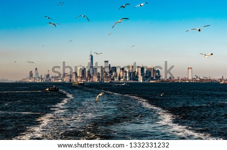 manhattan skyline from a boat