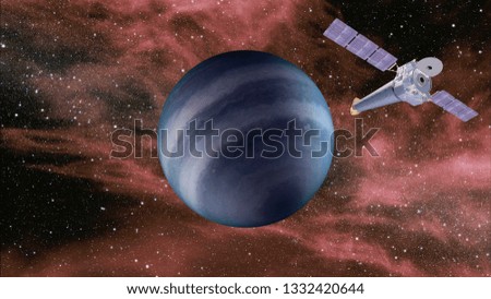 Satellite surveys the exoplanet from other planet system. Elements of this image furnished by NASA.