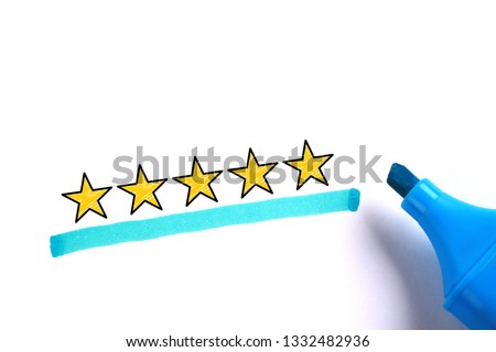 Five stars for review, increase rating or ranking, evaluation and classification concept.