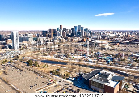 Denver Colorado Skyline Cityscape Sunny Day Aerial High Angle View
