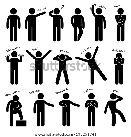Man People Person Basic Body Language Posture Stick Figure Pictogram Icon Royalty-Free Stock Photo #133251941