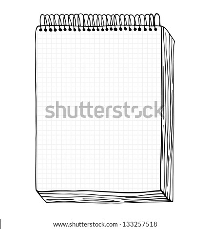 Sketch of notebook. Vector illustration with hand drawn leaf of notebook. Clip art. Notepad with clear page