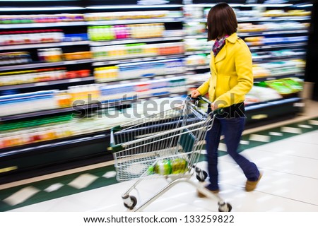 shopping at the supermarket,motion blur