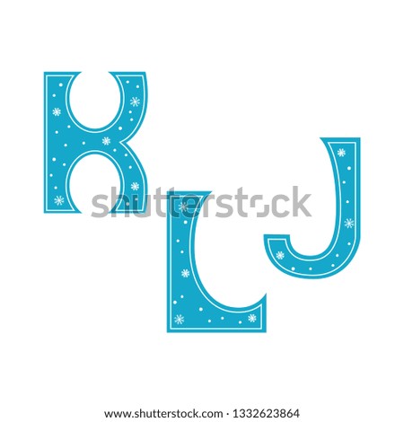 Vector illustration of letters decorated with snowflakes, isolated on a white background